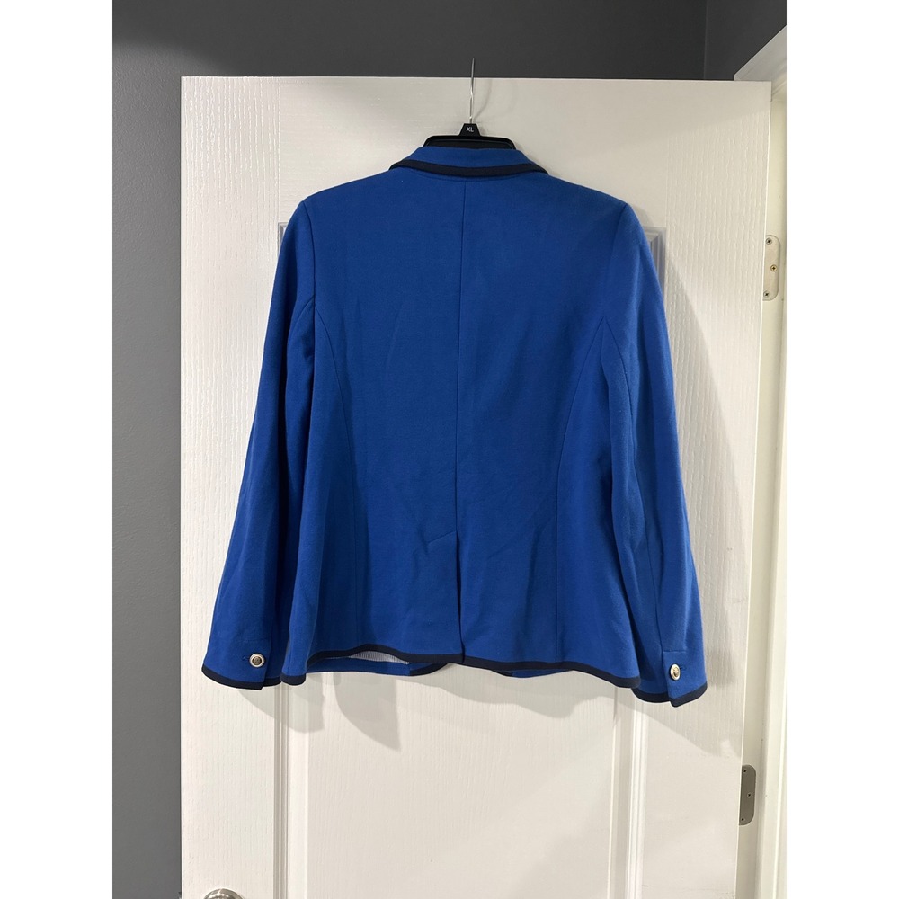 Talbots Aberdeen Royal Blue Knit Blazer Gold Crest Buttons Navy Trim Womens 10 - Picture 6 of 9